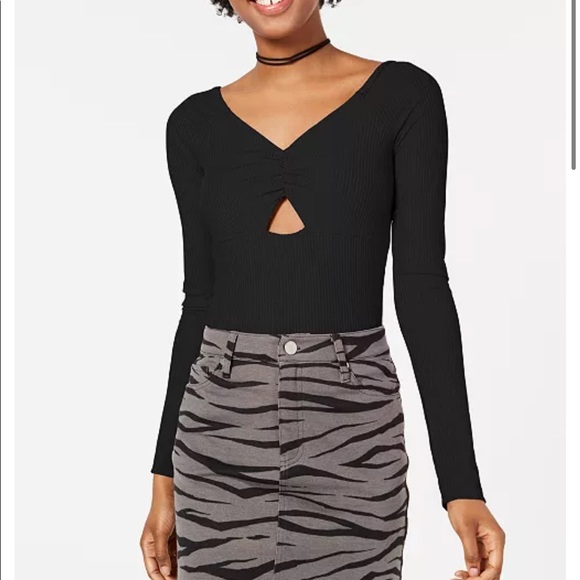 Material Girl Cutout Rib-Knit Black Bodysuit L NWT - Picture 1 of 3